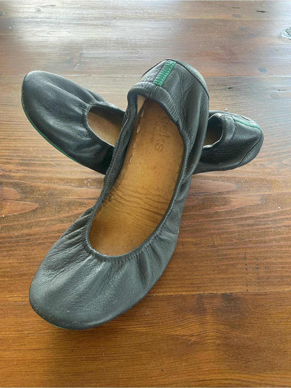 Navy Leather Ballet Flats with teal Accent - Tieks